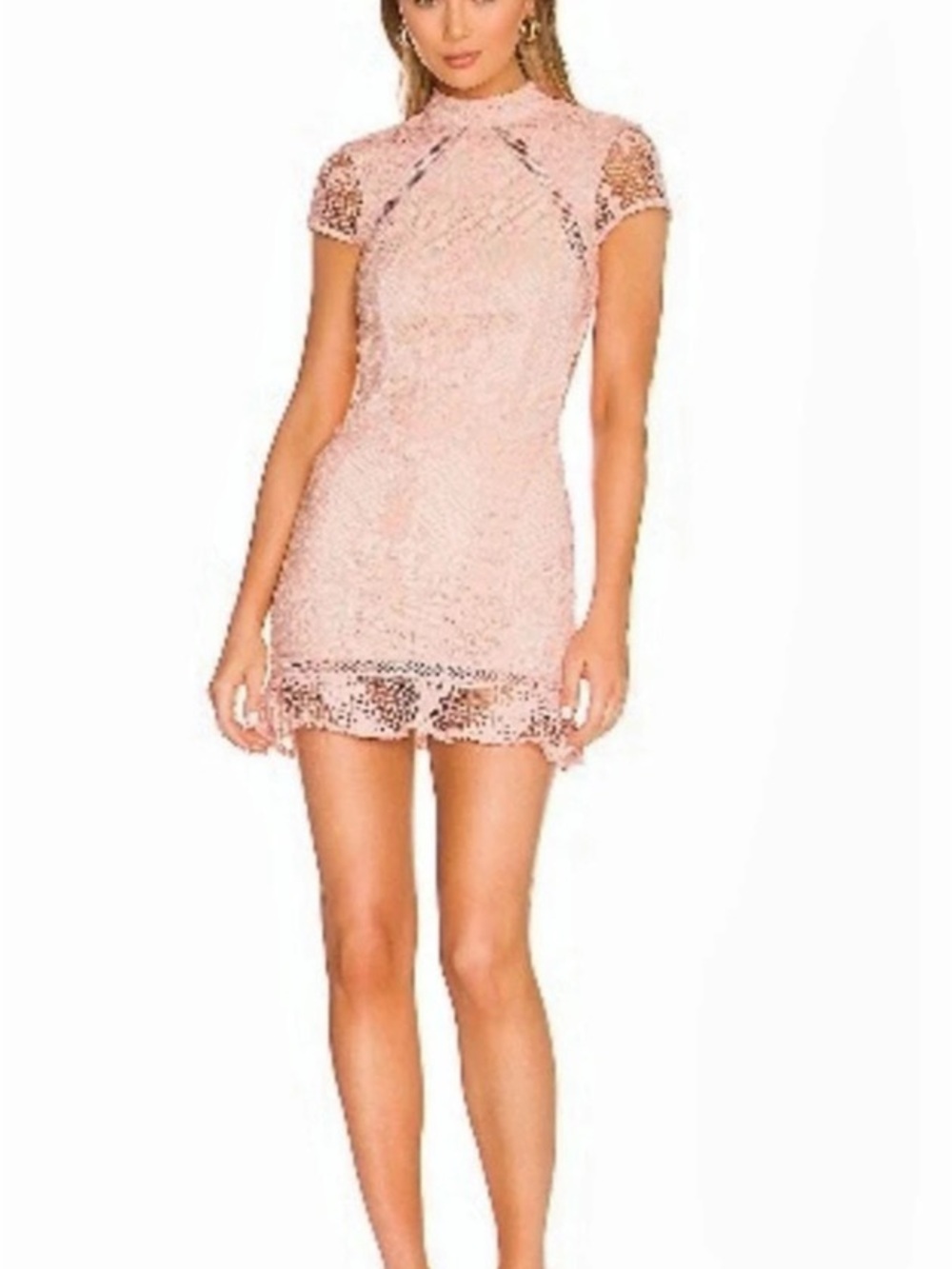 Superdown Brianna Open Back Dress Floral Lace Mini Pink Small